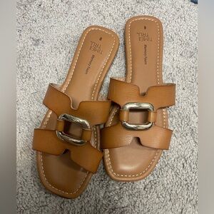 Time and Tru Brown Slide Sandals with Gold Accent